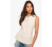 boohoo Women's Textured Gold Button Cinched Waist Sleeveless Waistcoat in Cream | Size: 16