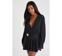 Boohoo Textured Gold Trim Drop Hem Shirt Dress In Black black 10