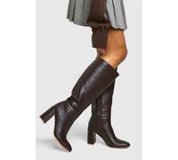 Boohoo Textured Heeled Knee High Boot In Chocolate chocolate 8