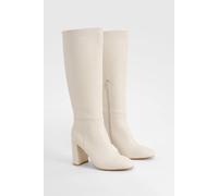 Boohoo Textured Heeled Knee High Boot In Stone stone 8
