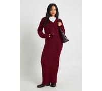 Boohoo Textured Knit Boxy Oversized Jumper, Knitted Maxi Skirt 2 Piece Set In Burgundy burgundy XS