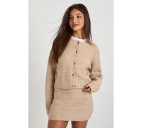 Boohoo Textured Knit Button Through Knitted Cardigan And Mini Skirt Co-Ord In Camel camel S