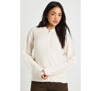 Boohoo Textured Knit Collar Detail Zip Through Knitted Cardigan In Cream cream M