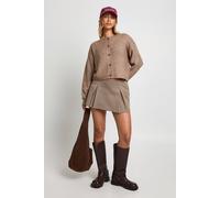 Boohoo Textured Knit Crew Neck Boxy Knitted Cardigan In Taupe taupe L