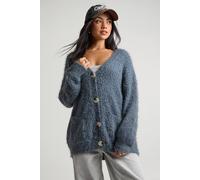 Boohoo Textured Knit Oversized Boyfriend Cardigan In Charcoal charcoal S