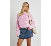 boohoo Women's Textured Knit Oversized Crew Neck Jumper in Pink | Size: Large