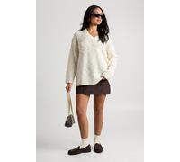 Boohoo Textured Knit V Neck Oversized Jumper In Cream cream M