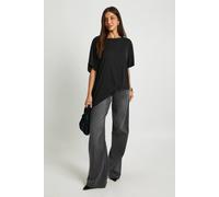 Boohoo Textured Mesh Asym Hem Cape Tshirt In Black black 16