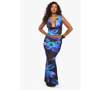 Boohoo Textured Mesh Ruched Overlay Maxi Skirt In Blue blue 8