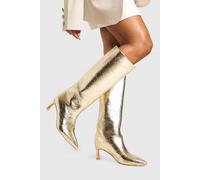 Boohoo Textured Metallic Column Knee High Boots In Gold gold 4