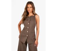 Boohoo Textured Mock Horn Button Front Longline Waistcoat In Mocha mocha 12