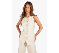 boohoo Women's Textured Mock Horn Button Front Longline Waistcoat in Sand | Size: 10