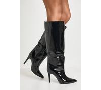 Boohoo Textured Patent Knee High Stiletto Boots In Black black 5