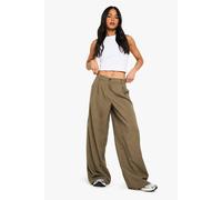 Boohoo Textured Pinstripe Wide Leg Trousers In Taupe taupe 14