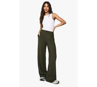 Boohoo Textured Pleat Detail Wide Leg Trouser In Khaki khaki 16