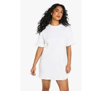 boohoo Women's Textured Rib Drop Shoulder Mini T-Shirt Dress in Cream | Size: 18