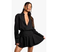 Boohoo Textured Ruched Frill Skirt Mini Dress In Black black 10