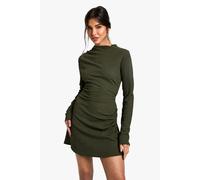 Boohoo Textured Ruched Skater Mini Dress In Green green 10