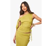 Boohoo Textured Ruched Tie Top In Olive olive 12