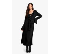 Boohoo Textured Ruffle Long Sleeve Midaxi Dress In Black black 10