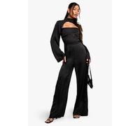 Boohoo Textured Satin High Neck Jumpsuit In Black black 16