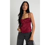 Boohoo Textured Satin Ruched Cami Top In Burgundy burgundy 10