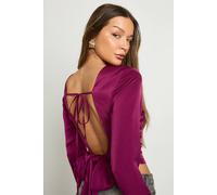 Boohoo Textured Satin Tie Back Top In Plum plum 10