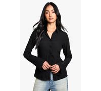 Boohoo Textured Seersucker Shirt In Black black 10
