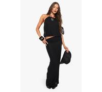 Boohoo Textured Shirred Foldover Waist Maxi Skirt In Black black 8