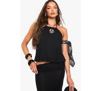 Boohoo Textured Shirred Halterneck Bubble Hem Top In Black black 8