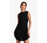 Boohoo Textured Slash Neck Drop Waist Mini Dress In Black black 10