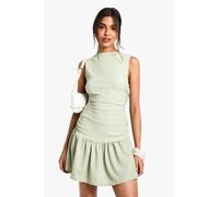Boohoo Textured Slash Neck Drop Waist Mini Dress In Sage sage 14