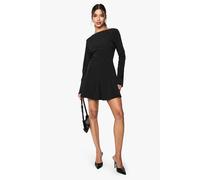 Boohoo Textured Slash Neck Long Sleeve Godet Mini Dress In Black black 10
