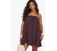 Boohoo Textured Smock Mini Dress In Chocolate chocolate 12