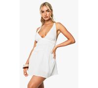 Boohoo Textured Strappy Ruched Mini Dress In White white 16