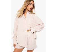 Boohoo Textured Stripe Contrast Waistband Shorts In Stone stone 10