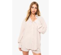 Boohoo Textured Stripe Relaxed Fit Shirt In Stone stone 10