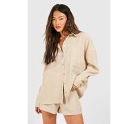 Boohoo Textured Stripe Relaxed Fit Shirt In Stone stone 6