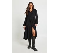 Boohoo Textured Tiered Midi Smock Dress In Black black 6