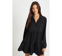 Boohoo Textured Tiered Smock Dress In Black black 8