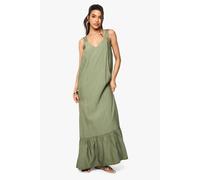 Boohoo Textured Trapeze Linen Look Column Maxi Dress In Khaki khaki 12