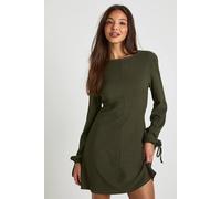 Boohoo Textured Volume Sleeve Shift Dress In Khaki khaki 16