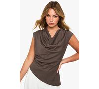 Boohoo Textured Woven High Neck Blouse In Khaki khaki 14