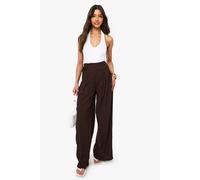 Boohoo Textured Wrap Front Detail Trouser In Chocolate chocolate 8