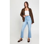 Boohoo The High Waist Cropped Flare Jean In Mid Blue mid blue 14
