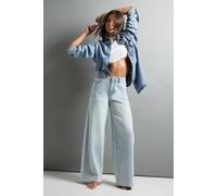 Boohoo The Mid Waist Wide Leg Jean In Bleach Wash bleach wash 14/32L