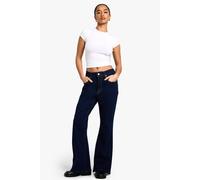 Boohoo The Petite High Waist Flared Jean In Indigo indigo 6/26L