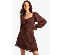 Boohoo Tie Detail Burnout Long Sleeve Mini Dress In Chocolate chocolate 10