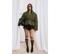 Boohoo Tie Detail Short Puffer Coat In Khaki khaki 14