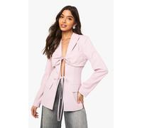 Boohoo Tie Front Detail Fitted Blazer In Pink pink 12